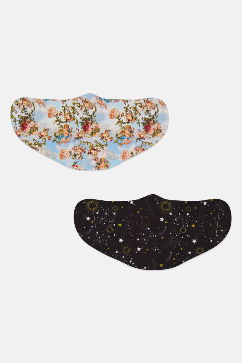 Asos Design قناع وجه مطبوع 2 قطع، مجموعة الأسود/light الأزرق  - Image 1