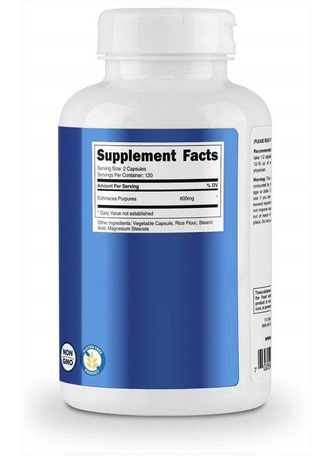 Nutricost - Echinacea 800mg, 240 Capsules - Vegetarian Caps, Non GMO, Gluten Free, 120 Servings - Image 1