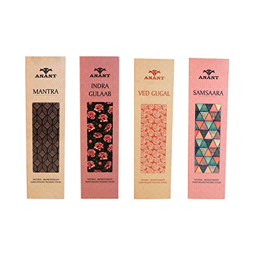 Anant Natural Hand Rolled Premium Fragrance Incense Sticks | Pack of 4 | Ved Gugal | Indra Gulab | Mantra | Samsaara | Spiritual Agarbattis - 40 Sticks/Box - Image 2