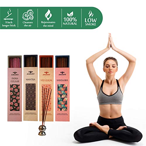 Anant Natural Hand Rolled Premium Fragrance Incense Sticks | Pack of 4 | Ved Gugal | Indra Gulab | Mantra | Samsaara | Spiritual Agarbattis - 40 Sticks/Box - Image 4