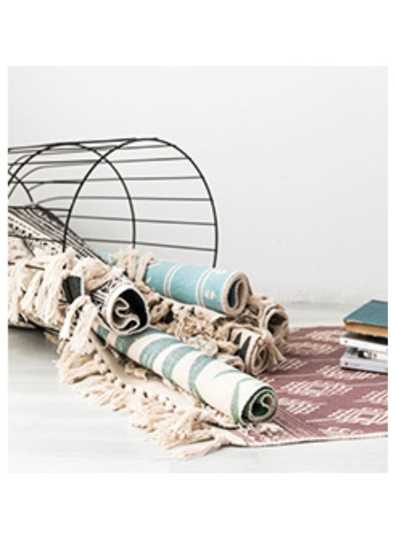 Mei Lifestyle - Ethnic Style Handwoven Tassel Carpet For Living Room Bedroom (Size 60×90CM)Linen Cotton, Rectangle - Image 1