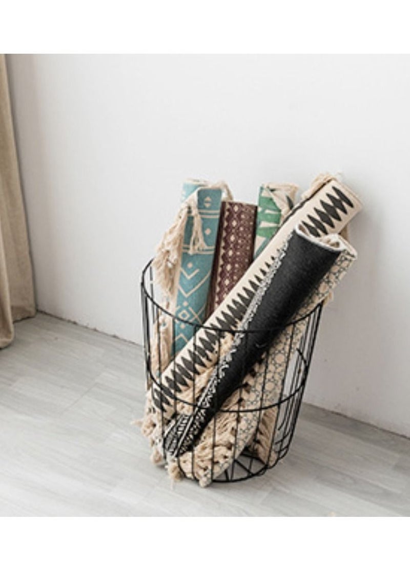 Mei Lifestyle - Ethnic Style Handwoven Tassel Carpet For Living Room Bedroom (Size 60×90CM)Linen Cotton, Rectangle - Image 1