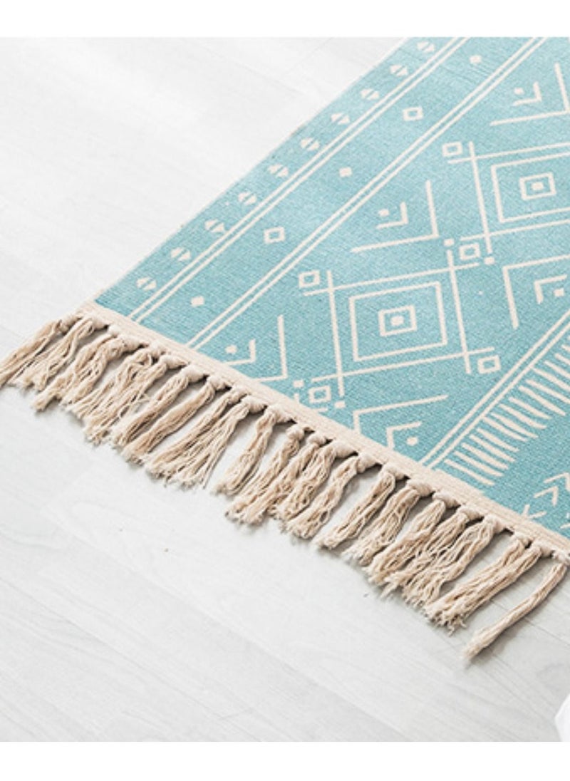 Mei Lifestyle - Ethnic Style Handwoven Tassel Carpet For Living Room Bedroom (Size 60×90CM)Linen Cotton, Rectangle - Image 1