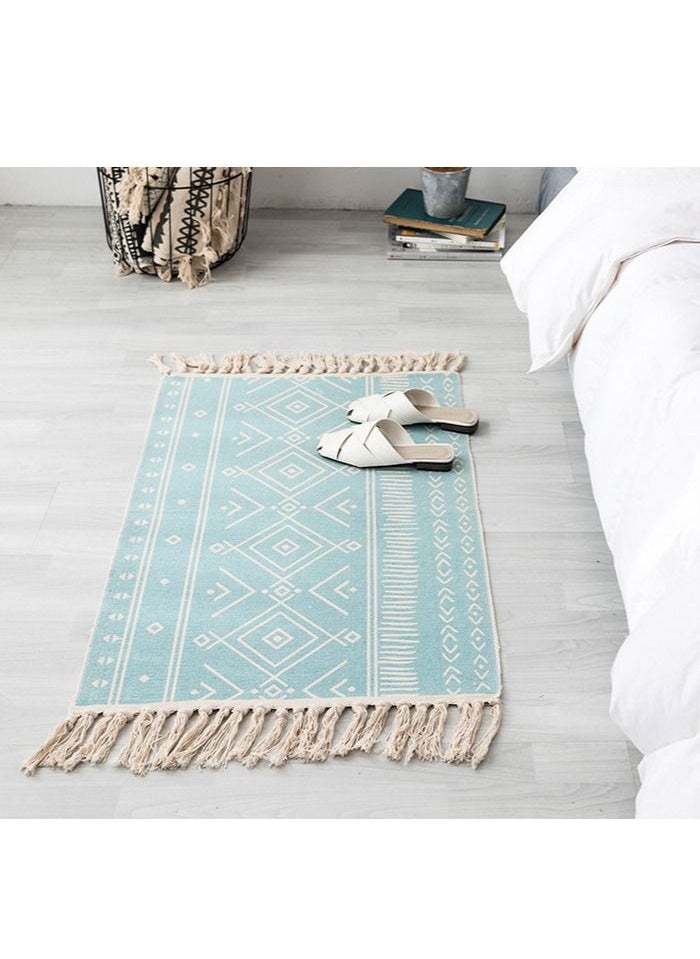 Mei Lifestyle - Ethnic Style Handwoven Tassel Carpet For Living Room Bedroom (Size 60×90CM)Linen Cotton, Rectangle - Image 1