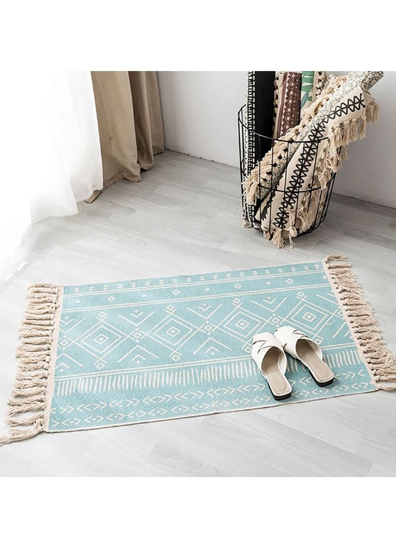 Mei Lifestyle - Ethnic Style Handwoven Tassel Carpet For Living Room Bedroom (Size 60×90CM)Linen Cotton, Rectangle - Image 1