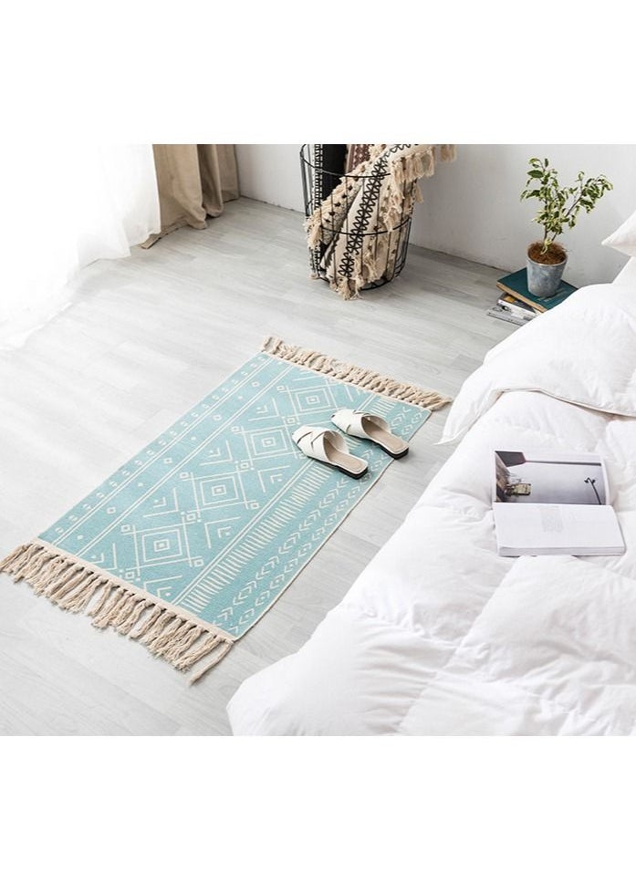 Mei Lifestyle - Ethnic Style Handwoven Tassel Carpet For Living Room Bedroom (Size 60×90CM)Linen Cotton, Rectangle - Image 1