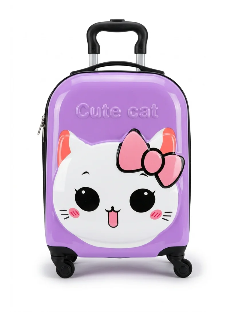 Trucare Trucare 16" Kids Hard Shell Trolley Luggage – Lavender Cat Design | ABS + PC Embossed Carry-On Suitcase with 360° Spinner Wheels