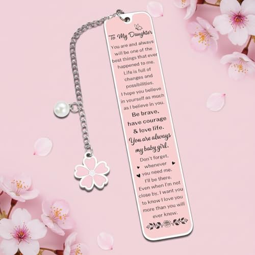Paginafr Daughter Gifts from Mom Dad, Birthday Graduation Gifts for Daughters, Pink Bookmark Gift for Daughters Stepdaughter Teen Girl, College Girl Graduation Bookmark, Inspirational Back to School Supplies - Image 2