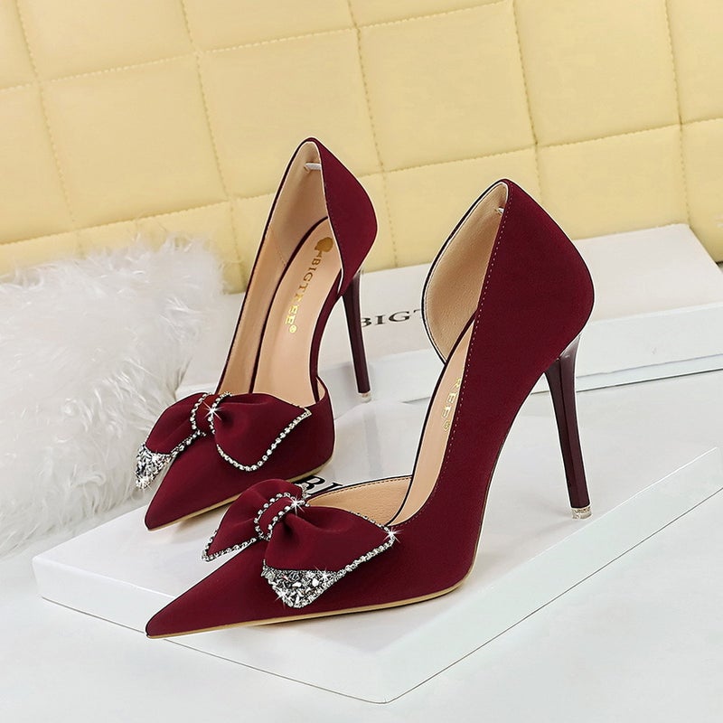 Korean Fashion Stiletto Butterfly-Knot Pumps Wine red 