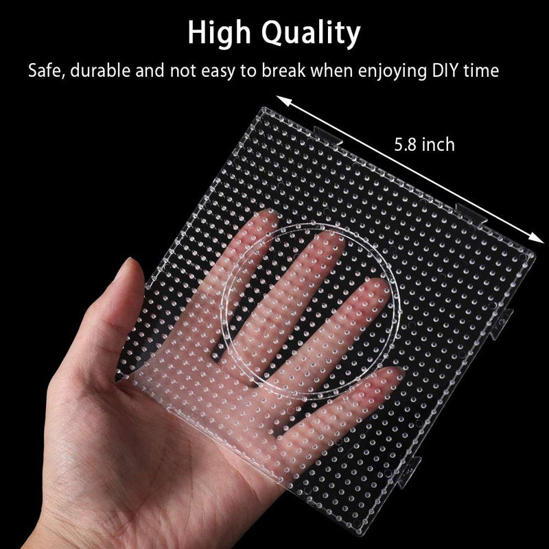 EGOSKY Fuse Bead Boards, 6Pcs 5mm Large Square Clear Plastic Beads Pegboards with 2Pcs Tweezers and 6Pcs Lroning Paper for Kids Craft - Image 2