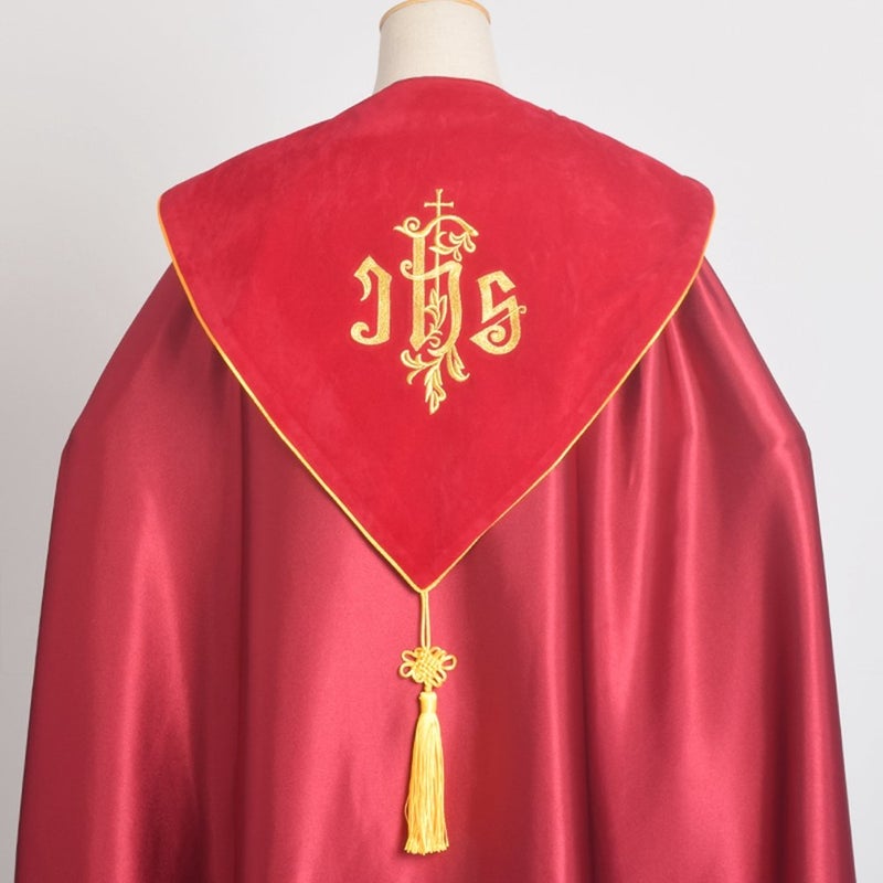BLESSUME Cope Catholic Church Bishop Vestment Birds IHS Embroidery Cape (Red) - Image 5