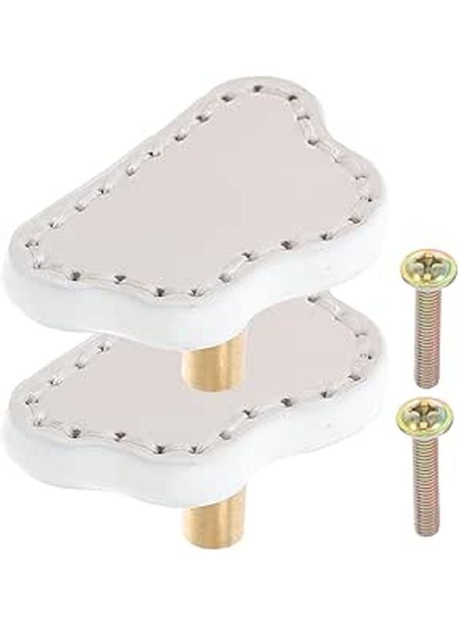 2pcs Cloud Shape Drawer Pulls Brass Cabinet Handles with White Leather for Wardrobe Doors - Image 1