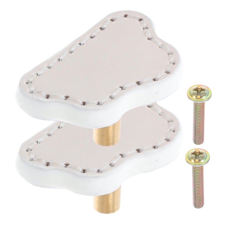2pcs Cloud Shape Drawer Pulls Brass Cabinet Handles with White Leather for Wardrobe Doors - Image 2