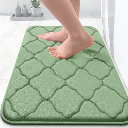 OLANLY Memory Foam Bath Mat Rug 24x16 Ultra Soft and Absorbent Bathroom Rugs NonSlip Comfortable Machine Washable Bath Carpet for Bathroom Floor Tub Shower and Home Decor Accessories Sage Green - Image 1