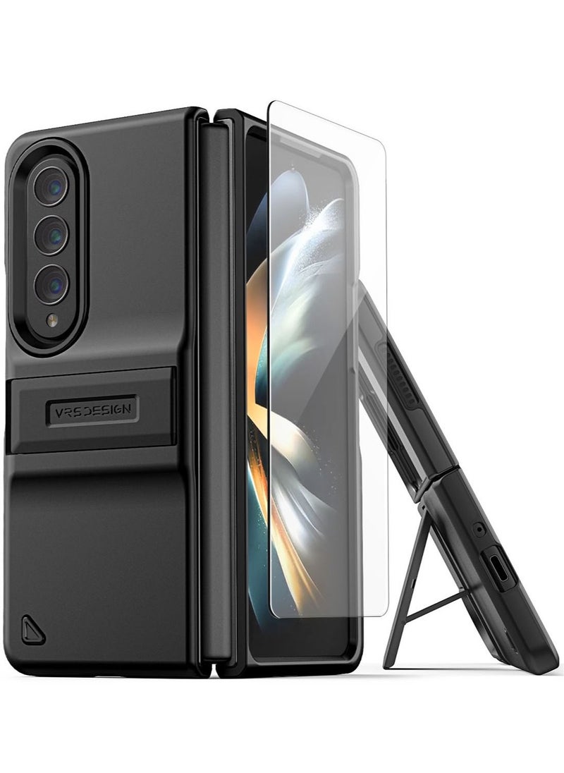 VRS Design Quick Stand Modern Case Cover For Samsung Galaxy Z Fold 4 (2022) With Multi Angle Kickstand and Cover Screen Protector - Matte Black  - Image 1