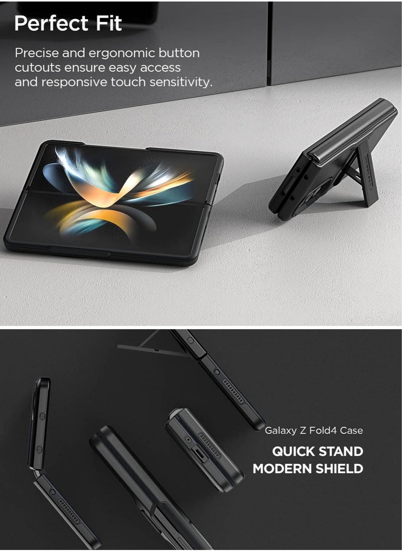 VRS Design Quick Stand Modern Case Cover For Samsung Galaxy Z Fold 4 (2022) With Multi Angle Kickstand and Cover Screen Protector - Matte Black  - Image 2