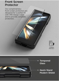 VRS Design Quick Stand Modern Case Cover For Samsung Galaxy Z Fold 4 (2022) With Multi Angle Kickstand and Cover Screen Protector - Matte Black  - Image 4