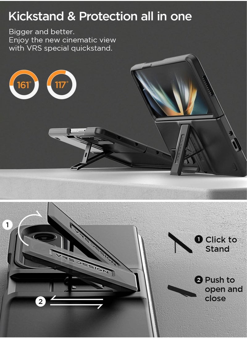 VRS Design Quick Stand Modern Case Cover For Samsung Galaxy Z Fold 4 (2022) With Multi Angle Kickstand and Cover Screen Protector - Matte Black  - Image 3