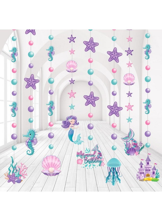 Cindeer Cindeer 8 Pcs Mermaid Party Decorations Under The Sea Hanging Garland Ocean Castle Banner Pearl Jellyfish Starfish Hippocampus Ceiling Streamers for Kids Girls Baby Shower Birthday Party Supplies  - Image 1