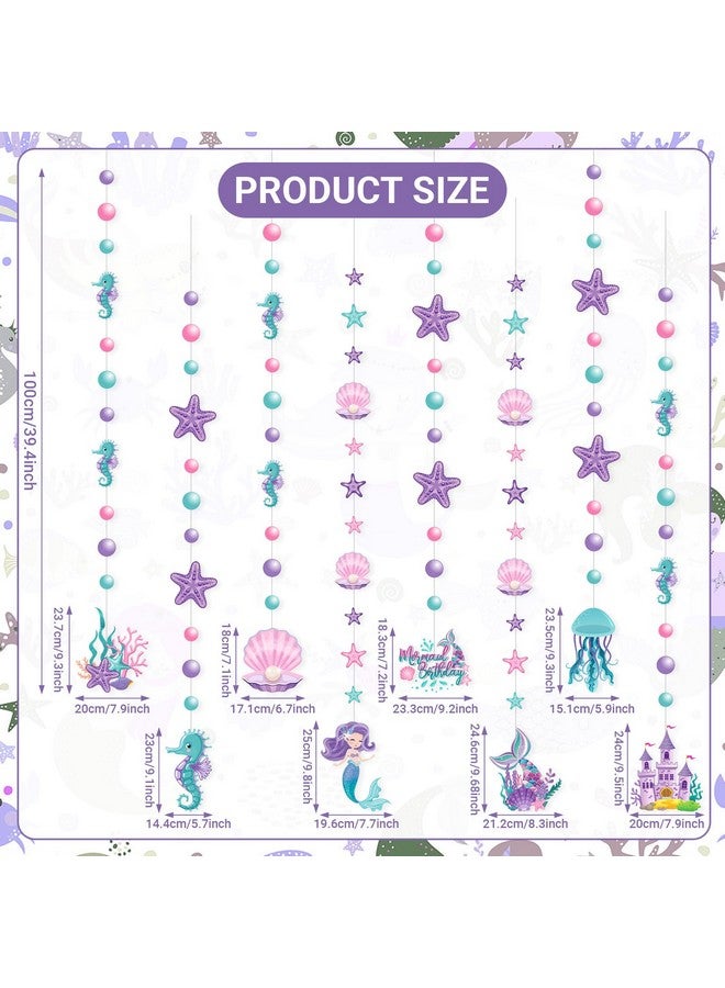Cindeer Cindeer 8 Pcs Mermaid Party Decorations Under The Sea Hanging Garland Ocean Castle Banner Pearl Jellyfish Starfish Hippocampus Ceiling Streamers for Kids Girls Baby Shower Birthday Party Supplies  - Image 2