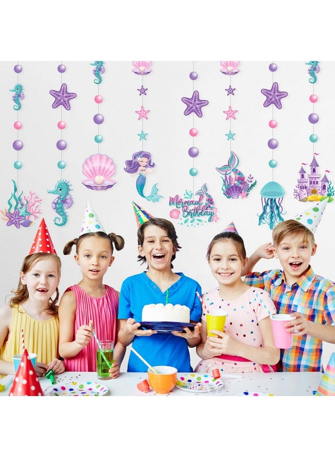 Cindeer Cindeer 8 Pcs Mermaid Party Decorations Under The Sea Hanging Garland Ocean Castle Banner Pearl Jellyfish Starfish Hippocampus Ceiling Streamers for Kids Girls Baby Shower Birthday Party Supplies  - Image 4