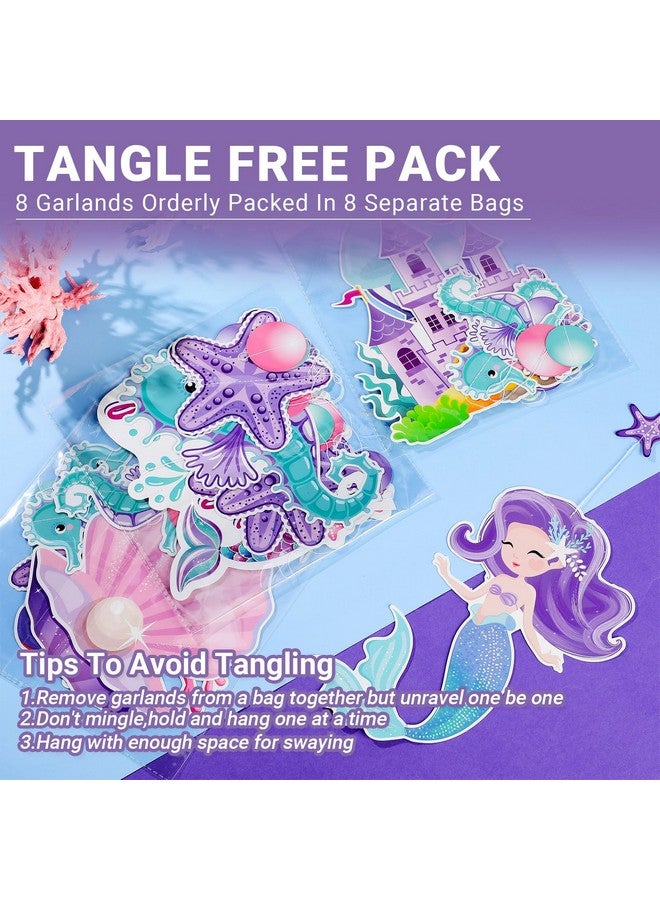 Cindeer Cindeer 8 Pcs Mermaid Party Decorations Under The Sea Hanging Garland Ocean Castle Banner Pearl Jellyfish Starfish Hippocampus Ceiling Streamers for Kids Girls Baby Shower Birthday Party Supplies  - Image 3