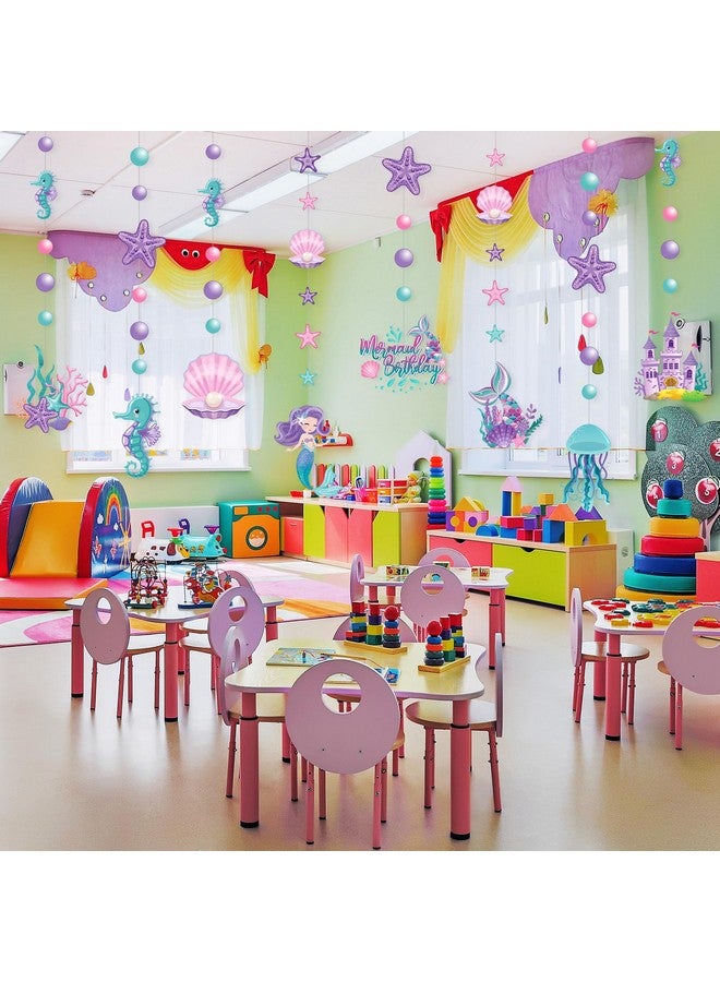 Cindeer Cindeer 8 Pcs Mermaid Party Decorations Under The Sea Hanging Garland Ocean Castle Banner Pearl Jellyfish Starfish Hippocampus Ceiling Streamers for Kids Girls Baby Shower Birthday Party Supplies  - Image 5