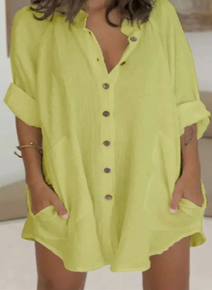 Loquat Casual Loose Single Breasted Shirt Dress - Image 2