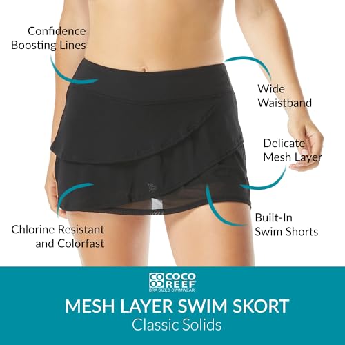 COCO REEF Mesh Layer Swim Skort for Women - Tummy Control, High-Waisted Bathing Suit Skirt Bottoms - X-Large - Castaway Black 006 - Image 3