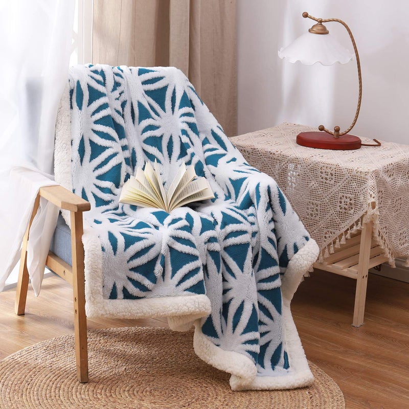 LOMAO Sherpa Fleece Blanket Fuzzy Soft Throw Blanket Dual Sided Blanket for Couch Sofa Bed (Teal, 51"x63") - Image 2