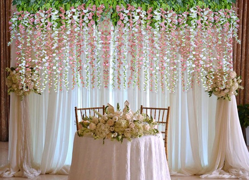 DearHouse 12 Pack 1 Piece 3.6 Feet Artificial Fake Wisteria Vine Ratta Hanging Garland Silk Flowers String Home Party Wedding Decor (Pink) - Image 2