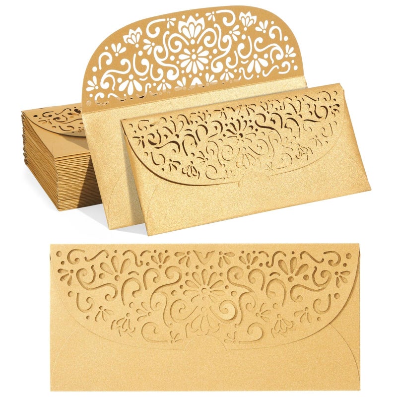Pipilo Press Gold Money Envelopes for Cash Gifts - 6.8 x 3.3 in, Gold Laser-Cut Design - 36-Pack - Gift Envelopes for Cash & Money Saver - Image 1