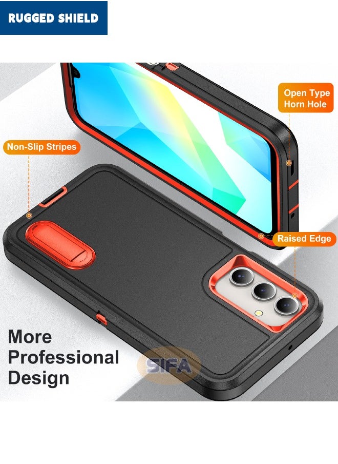 RUGGED SHIELD Samsung Galaxy A16 Case with Bracket, Durable Shockproof 3-Layer Heavy Duty Phone Case, [Shockproof] [Drop-Proof] [Dust-Proof] Professional Grade Protective Case Cover for Samsung Galaxy A16, Black Orange  - Image 2