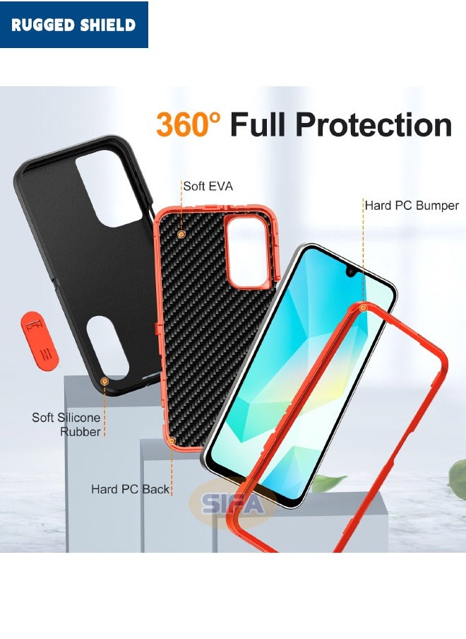 RUGGED SHIELD Samsung Galaxy A16 Case with Bracket, Durable Shockproof 3-Layer Heavy Duty Phone Case, [Shockproof] [Drop-Proof] [Dust-Proof] Professional Grade Protective Case Cover for Samsung Galaxy A16, Black Orange  - Image 3