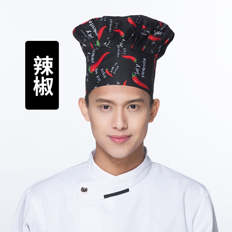 Kitchen Special Chef Hat Formulation Catering Work Hat Summer Printing Canteen White Cloth Hat Men'S And Women'S Breathable Oil-Proof - Image 1