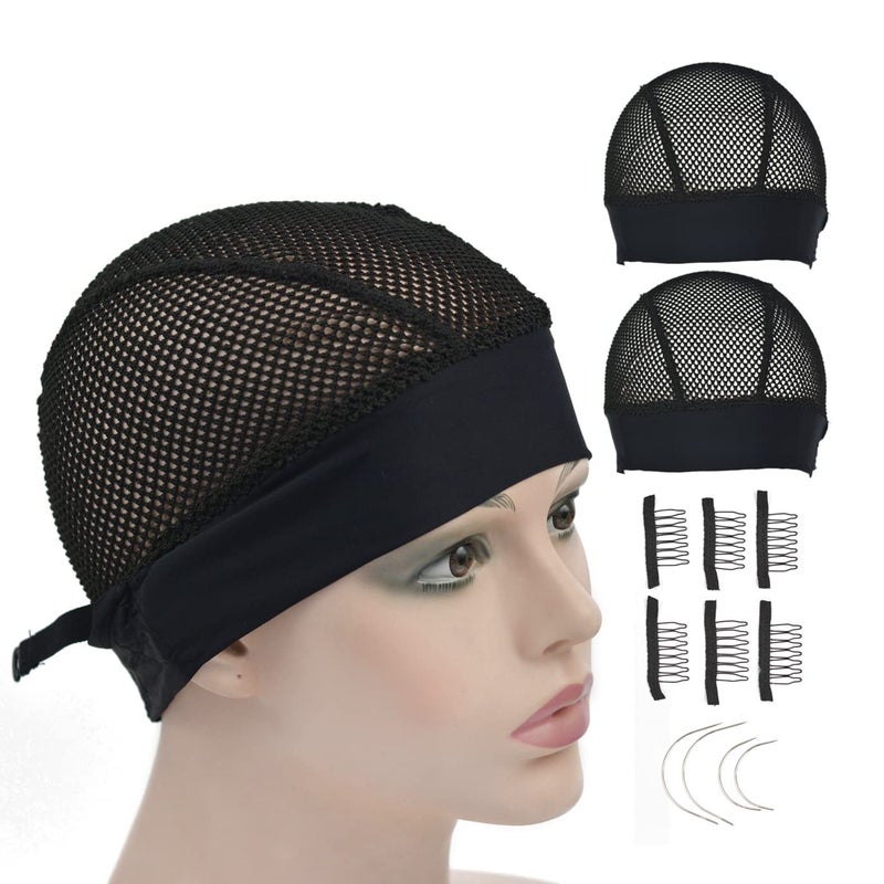 2 Pcs Headband Wig Caps Adjustable Big Hole Mesh Wig Grip Cap Ice Silk Material for Making Headband Wigs (Big Hole Caps)