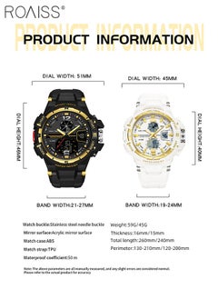 roaiss Analog Digital Dual Display Sports Couple Watch Set Multifunctional 50M Waterproof Luminous TPU Strap Electronic Quartz Wristwatch with Alarm Stopwatch for Outdoor Activities  - Image 4