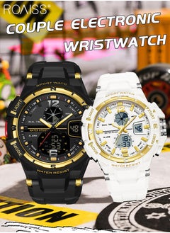 roaiss Analog Digital Dual Display Sports Couple Watch Set Multifunctional 50M Waterproof Luminous TPU Strap Electronic Quartz Wristwatch with Alarm Stopwatch for Outdoor Activities  - Image 3