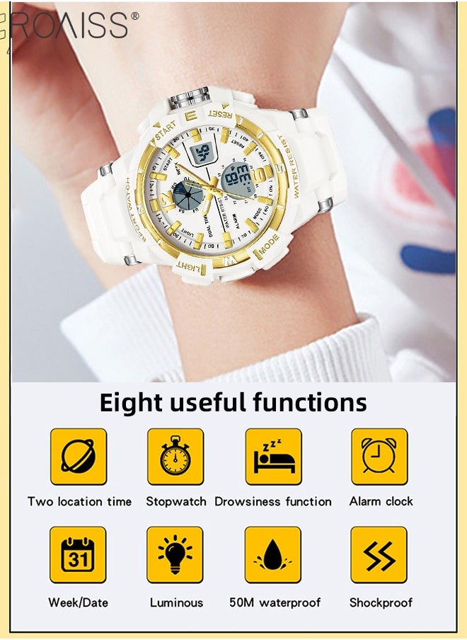 roaiss Analog Digital Dual Display Sports Couple Watch Set Multifunctional 50M Waterproof Luminous TPU Strap Electronic Quartz Wristwatch with Alarm Stopwatch for Outdoor Activities  - Image 5
