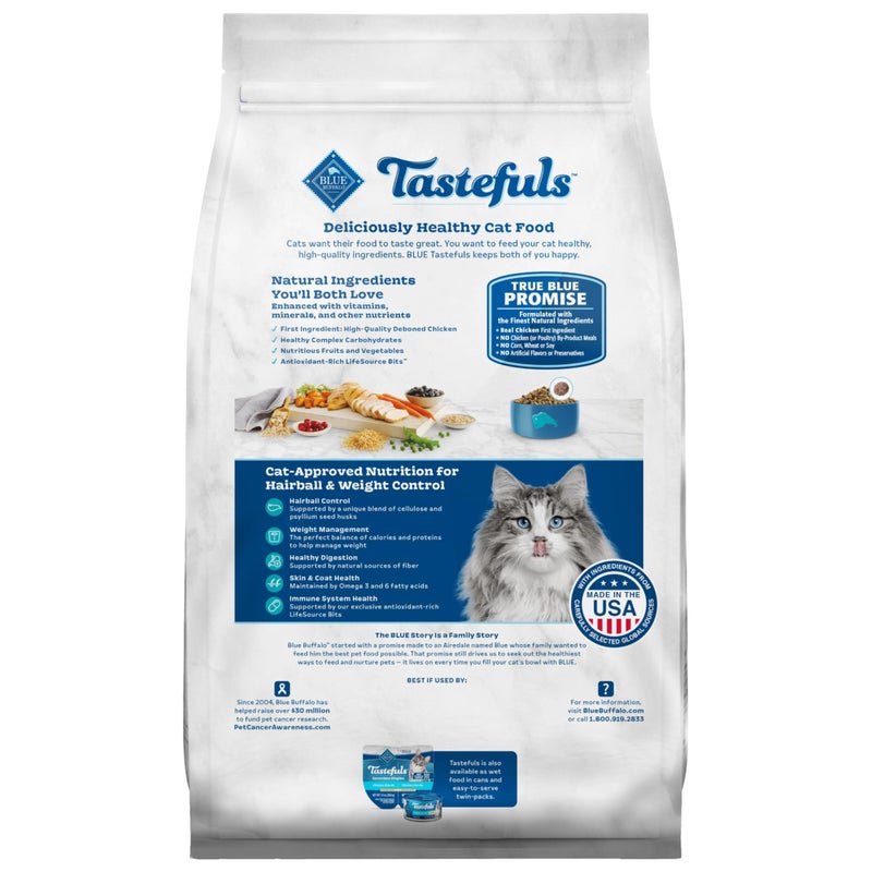 Blue Buffalo Tastefuls Weight & Hairball Control Natural Dry Food for Adult Cats, 3-lb. Resealable Bag - Image 2