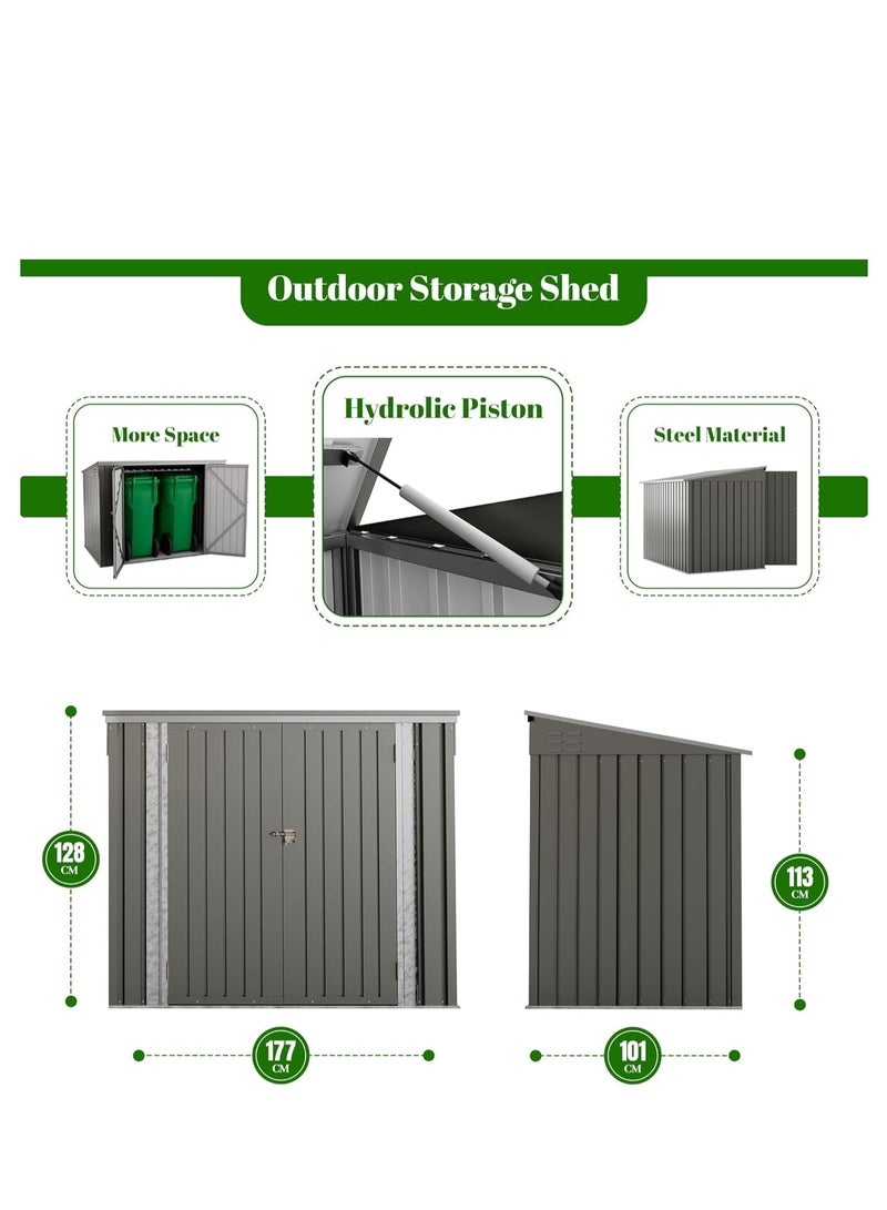 Egardenkart إي غاردن كارت مخزن خارجي معدني - رمادي فاتح، 5.8 × 3.3 قدم | مخزن حديقة مع باب مزدوج قابل للقفل | خزانة تخزين خارجية لتخزين الحديقة | تخزين مخزن خارجي (مع تركيب) - Image 3