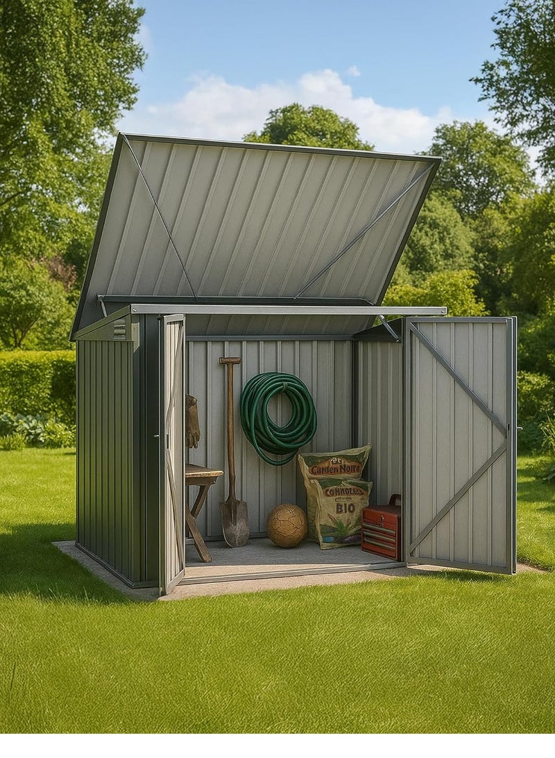 Egardenkart إي غاردن كارت مخزن خارجي معدني - رمادي فاتح، 5.8 × 3.3 قدم | مخزن حديقة مع باب مزدوج قابل للقفل | خزانة تخزين خارجية لتخزين الحديقة | تخزين مخزن خارجي (مع تركيب) - Image 2