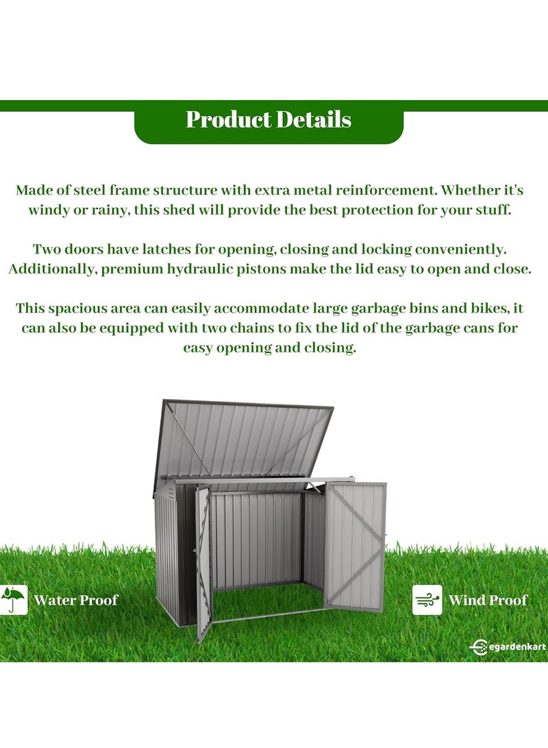Egardenkart إي غاردن كارت مخزن خارجي معدني - رمادي فاتح، 5.8 × 3.3 قدم | مخزن حديقة مع باب مزدوج قابل للقفل | خزانة تخزين خارجية لتخزين الحديقة | تخزين مخزن خارجي (مع تركيب) - Image 4