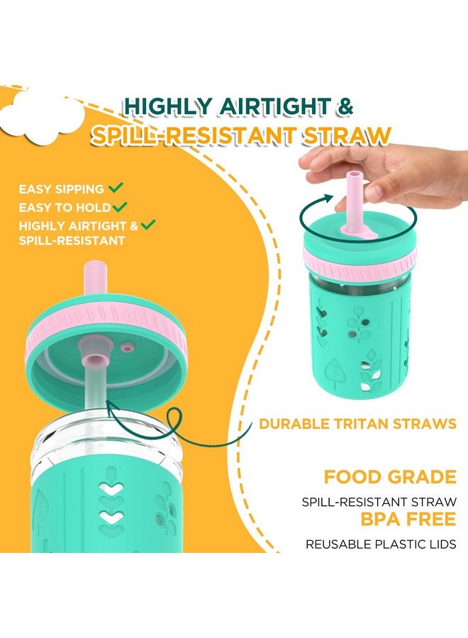 Tronco 8 oz Glass Sippy Cup for Toddlers, Kids Mason Jar Smoothie Cup with Silicone Sleeves & Spill Resistant Flexible Straw, Snack Cup, BPA-Free, Dishwasher Safe - Image 3