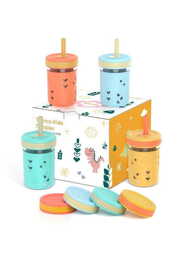 Tronco 8 oz Glass Sippy Cup for Toddlers, Kids Mason Jar Smoothie Cup with Silicone Sleeves & Spill Resistant Flexible Straw, Snack Cup, BPA-Free, Dishwasher Safe - Image 1