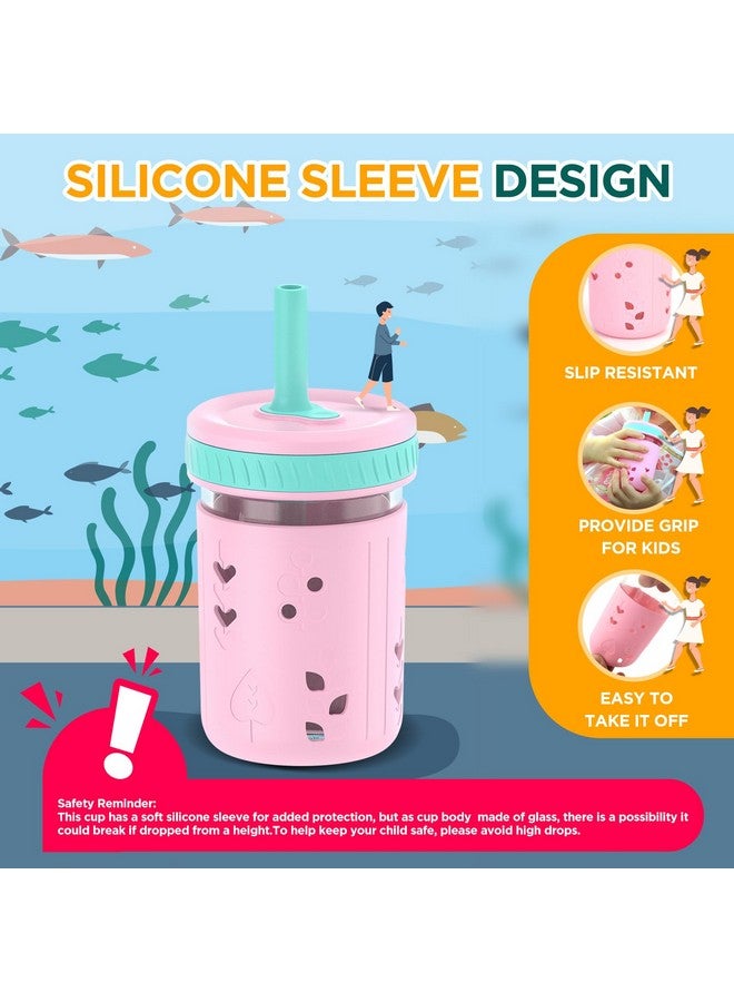 Tronco 8 oz Glass Sippy Cup for Toddlers, Kids Mason Jar Smoothie Cup with Silicone Sleeves & Spill Resistant Flexible Straw, Snack Cup, BPA-Free, Dishwasher Safe - Image 4