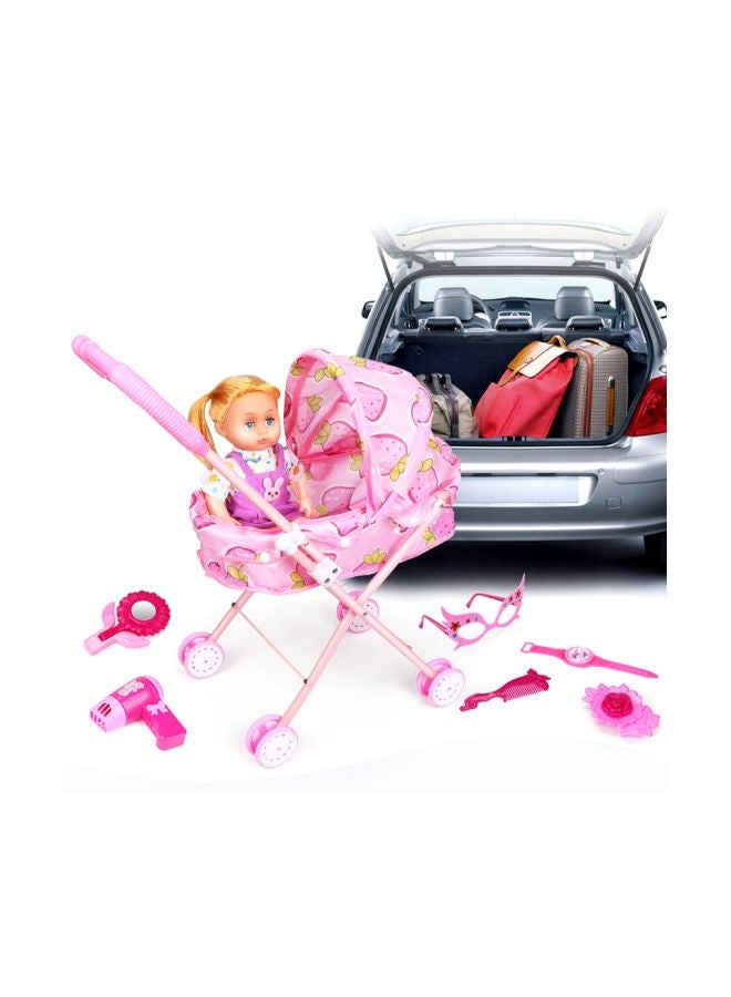 Kids Dolls With Foldable Stroller And Accessories – Assorted  - Image 2