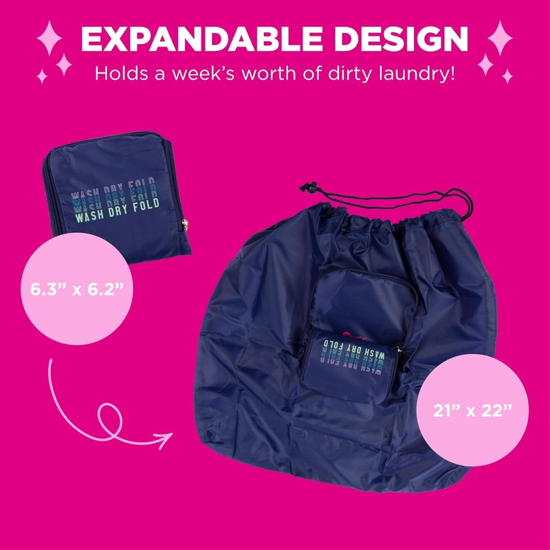 Miamica Wash Dry Fold Repeat Laundry Bag NavyMulti 21 x 22 - Image 2