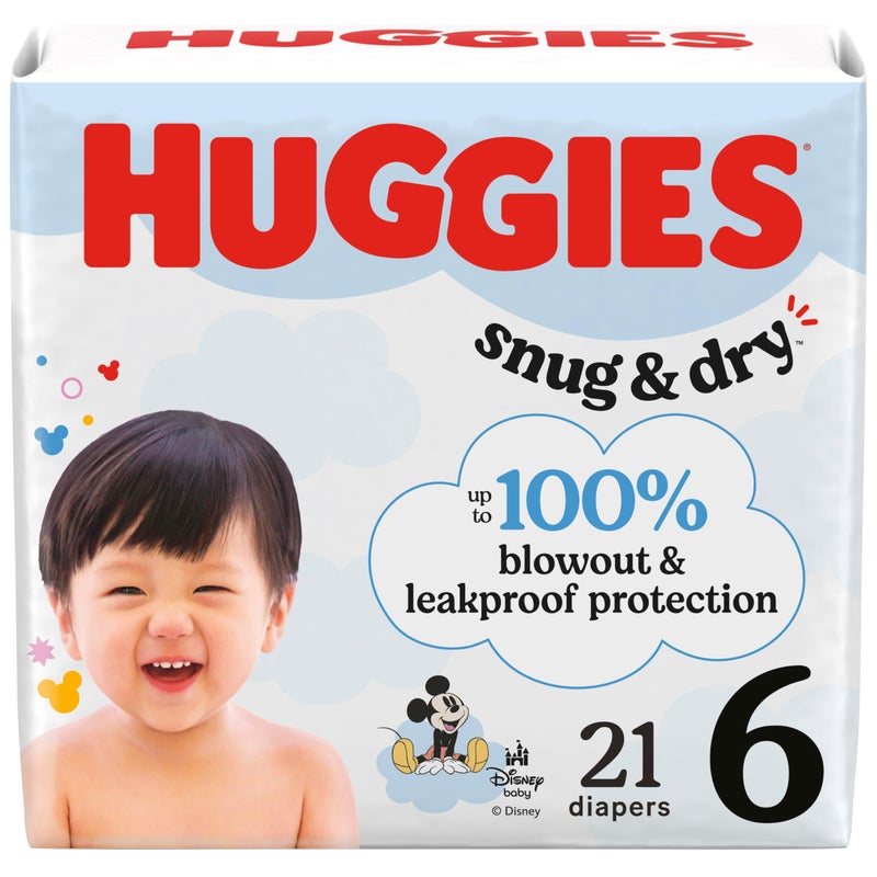 HUGGIES حفاضات هاجيز مقاس 6، حفاضات أطفال مريحة وجافة، مقاس 6 (35+ رطل)، 21 قطعة، قد يختلف التعبئة - Image 1