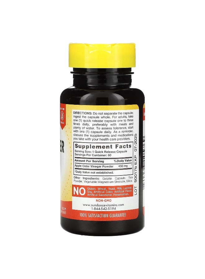 Sundance Vitamins Sundance Vitamins, Apple Cider Vinegar, 450 mg, 60 Quick Release Capsules  - Image 2